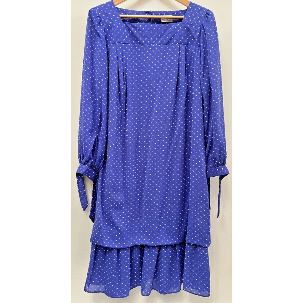 VINTAGE RETRO MOD 70s LORAC ORIGINAL BLUE POLKA DOT DRESS UNION MADE SIZE M L